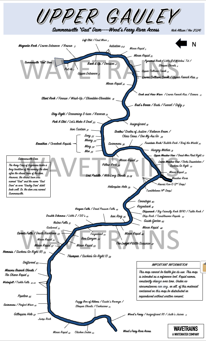 The Backstories of the Upper Gauley Rapids and Waterproof (Laminated) Map (8.5" x 14")