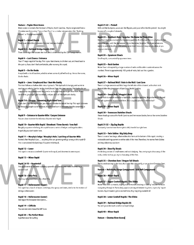 The Backstories to the Nolichucky River Rapids and Map ***Pre Hurricane Helene*** Waterproof (Laminated) Map (8.5" x 14")