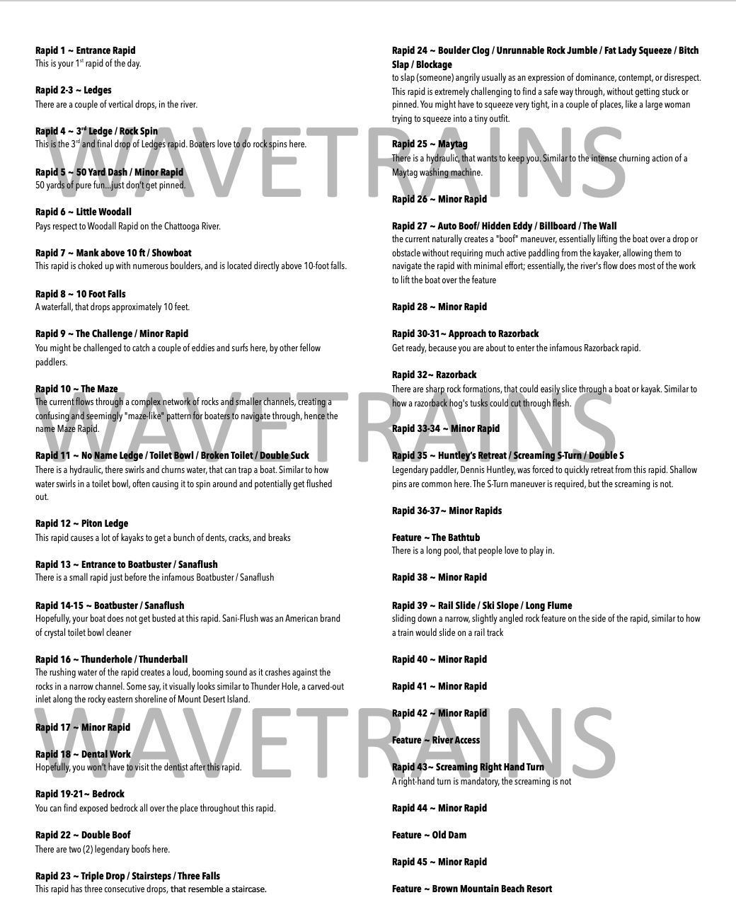 The Backstories to the Wilson Creek Rapids and Map **Pre Hurricane Helene** (8.5" x 14")