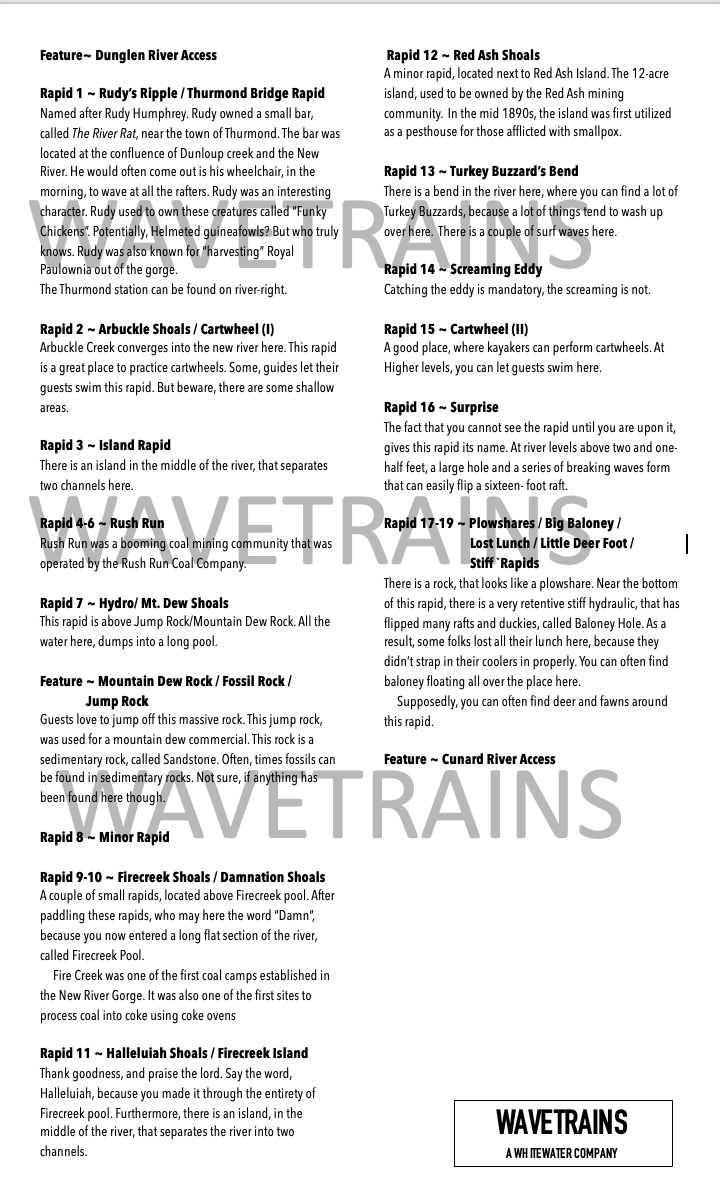 Upper New River Map (8.5" x 11") ~ Dunglen River Access to the Cunard River Access