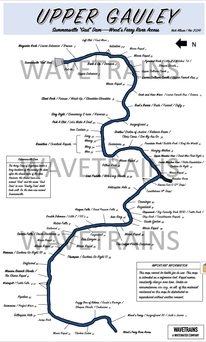 The Backstories of the Upper Gauley Rapids and Waterproof (Laminated) Map  (8.5" x 14")