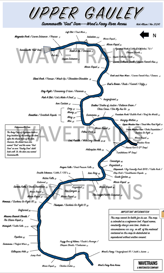 The Backstories of the Upper Gauley Rapids and Waterproof (Laminated) Map  (8.5" x 14")