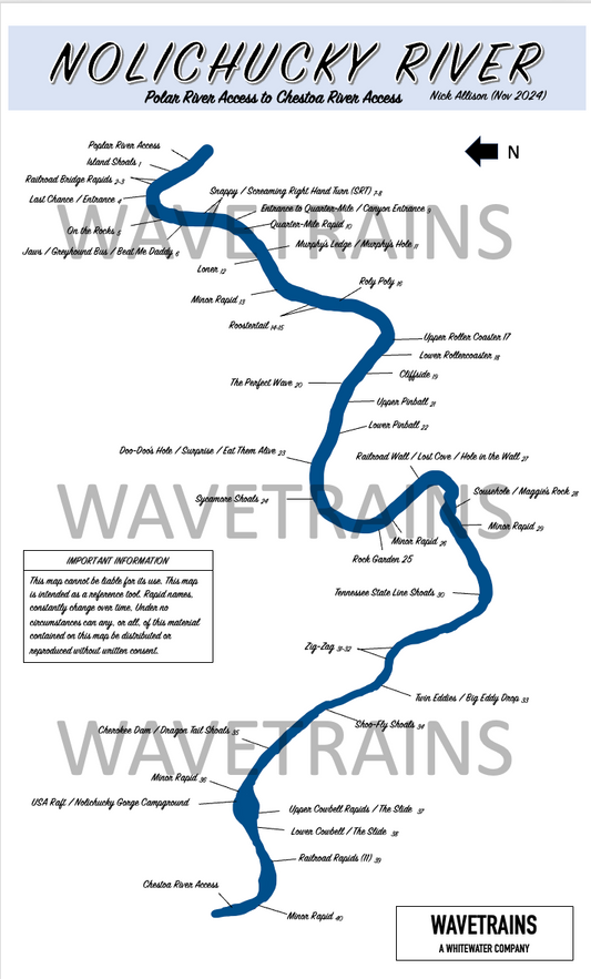 The Backstories to the Nolichucky River Rapids and Map  ***Pre Hurricane Helene*** Waterproof (Laminated) Map (8.5" x 14")