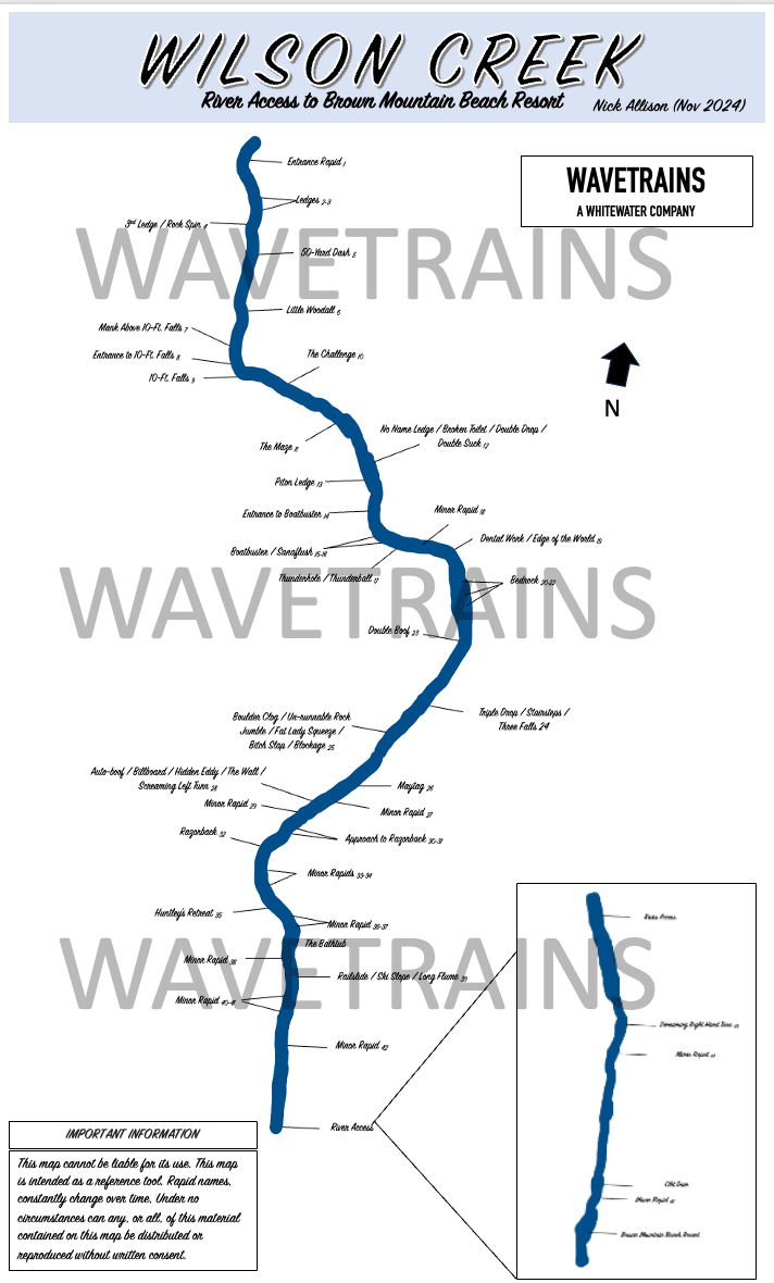 The Backstories to the Wilson Creek Rapids and  Map **Pre Hurricane Helene** (8.5" x 14")