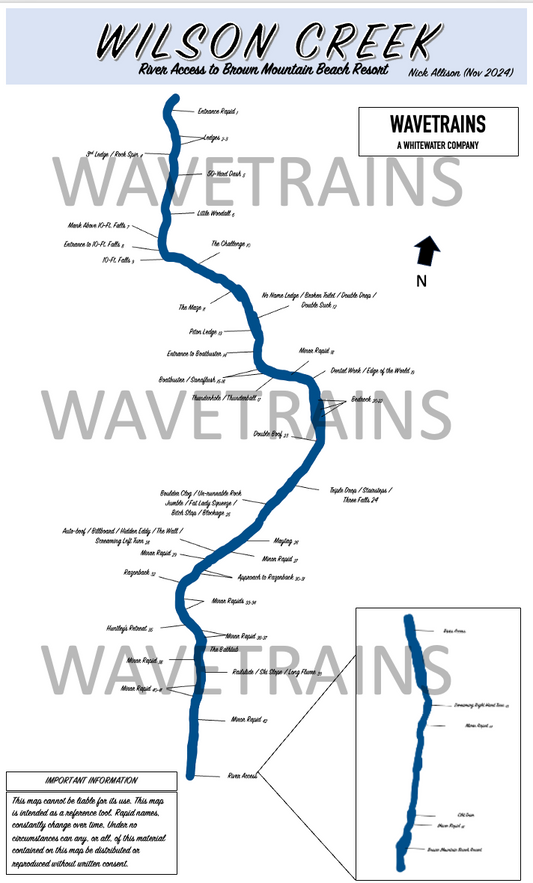 The Backstories to the Wilson Creek Rapids and  Map **Pre Hurricane Helene** (8.5" x 14")