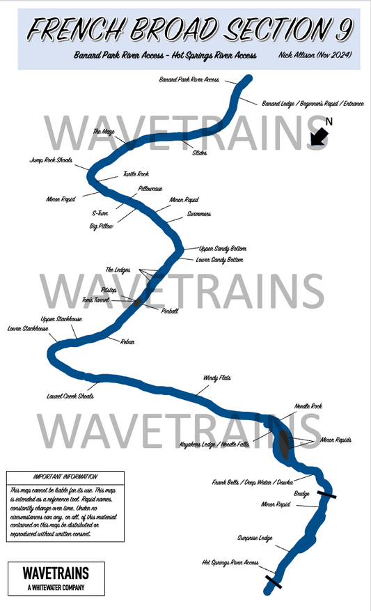 French Broad (Section 9) River Map ***Pre-Helene*** (8.5" x 14")